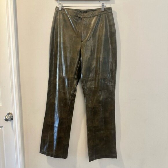 Womyn Shimmering Brown Gold Textured Snake Embossed Pants Size 6 - Picture 2 of 11